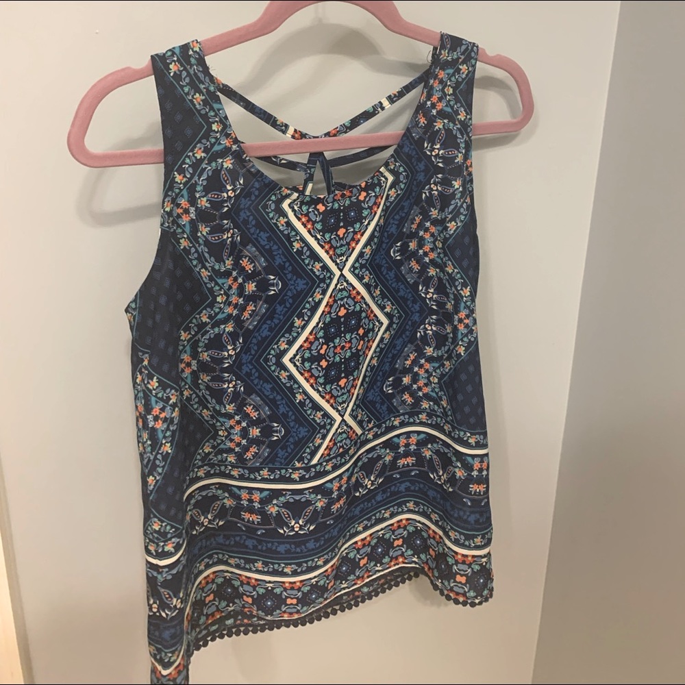 Xhilaration Blue Floral Tank Top Blouse